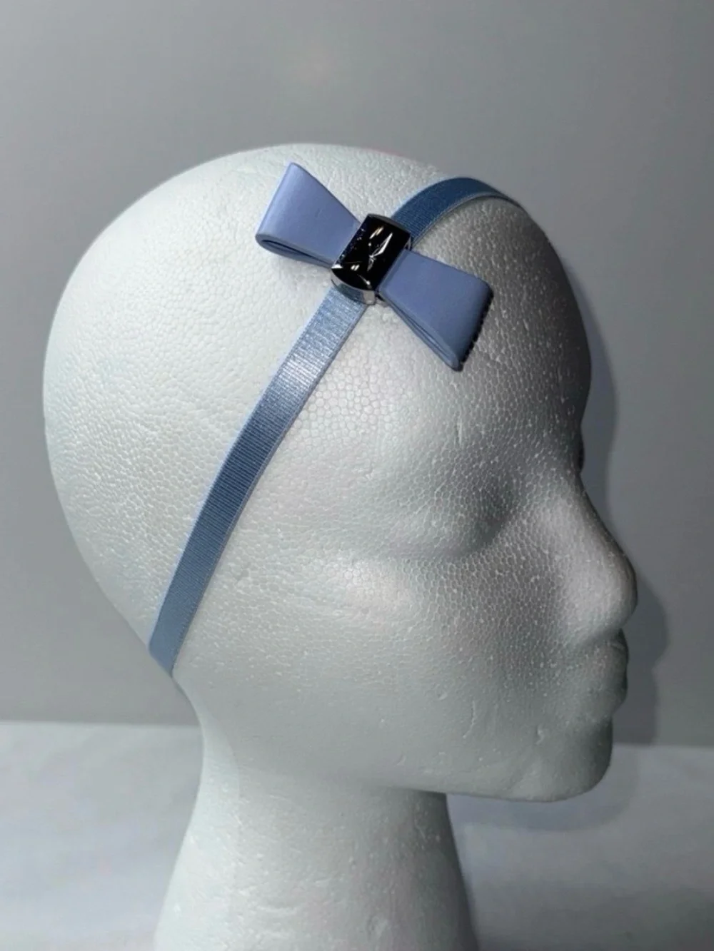 Light Blue Bow Headband with Logo Accent